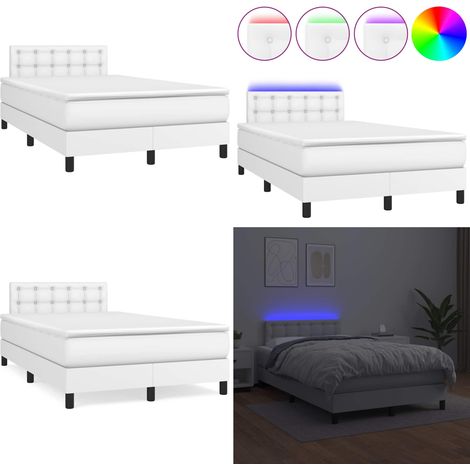 Sommier à lattes de lit matelas LED blanc 120x190 cm similicuir - Sommier Tapissier - Lit Plateforme - Lit Avec Rangement - Lit Design - Lit Moderne - Home & Living (1/5)