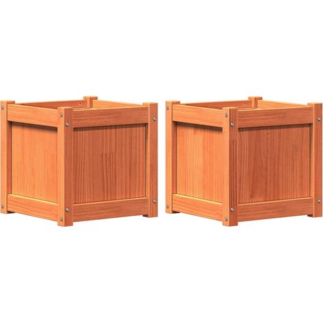 2er Set Pflanzkästen Wachsbraun Massivholz Kiefer