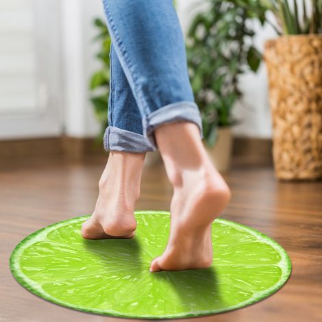 Alfombrilla redonda adhesiva, superficie antideslizante de sarga, estampado de lima en 3D, para salón/cocina. (1/5)
