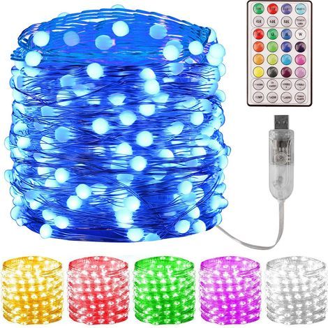 12 m lange Lichterkette mit Fernbedienung, RGB-Farben, 100 LEDs, Kupferdraht, für die Innen- und Außendekoration zu Weihnachten, Hochzeiten, Silvester und Partys (1/5)
