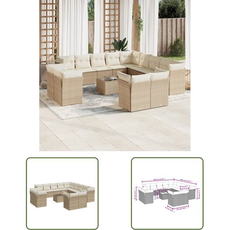 The Living Store 14-tlg. Garten-Sofagarnitur mit Kissen Beige Poly Rattan - Gartenmöbel - PE-Rattan Möbel - Outdoor Sofa Set - Lounge Set - Esstisch (1/3)