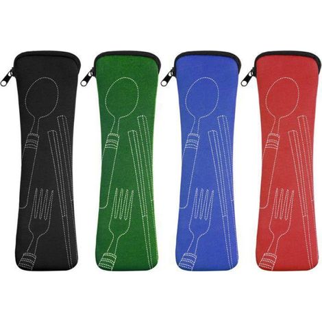 Sac à Couverts 4Pcs Boite a Couvert Portable avec éclair Sac de Rangement Couverts pour Voyage Camping école Déjeuner (1/5)