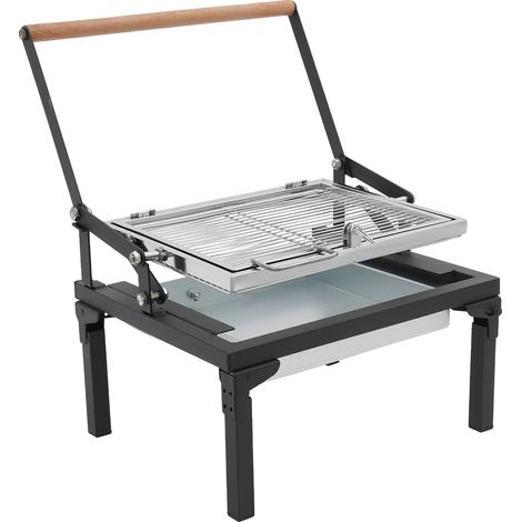 Gril à charbon portable, design pliable, grille rotative à 360°, noir (1/2)