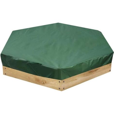 Sandkastenabdeckung (180 x 150 cm) – Wasserdicht und staubdicht – Für sechseckige Sandkästen – Grün – Mit Kordelzug – Zum Schutz von Sand und Spielzeug vor Verunreinigungen – Crezuo