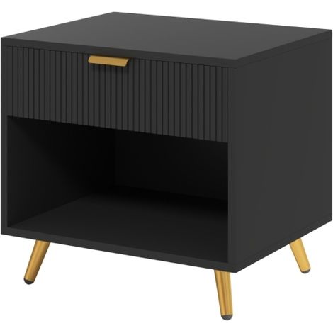 Stylish Black and Gold Bedside Table with Drawer and Shelf for Modern Bedroom Decor