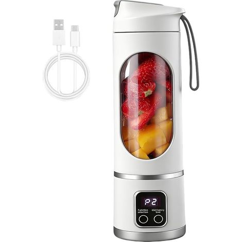 Portable Blender, 450ml USB Rechargeable Smoothie Maker, Personal Blender USB Rechargeable, Powerful Cordless Mini Blender with 10 Blades, for Smoothies, Shakes, Juice, for Home, Gym, Office, Travel (1/5)