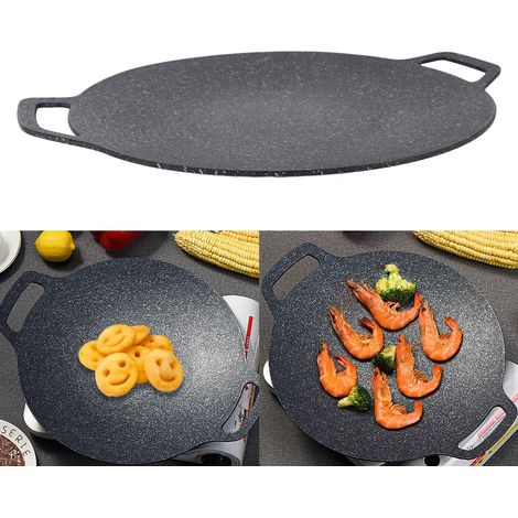 Parrilla redonda sin humo para uso interior y exterior – 34 cm – Revestimiento de piedra Maifan – Fabricada en aluminio, fácil de manejar (1/5)