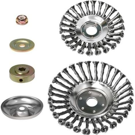 2-teiliges Wildgrasbürsten-Set für Freischneider, runde Unkrautbürste mit Kontermutter, 25,4 mm Stahldraht-Unkrautschneideplatte, Stahldrahtkopf (8 Zoll + 6 Zoll) (1/5)