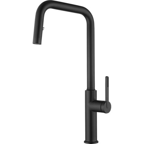 304 Stainless Steel Hot and Cold Concealed Pull-Out Faucet for Household Kitchen Sinks and Dishwashers - Black with Large Lotus Design