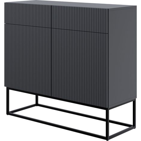 Selsey Veldio - Sideboard 2-türig mit Schubladen, schwarz mit Metallgestell, 100 cm (1/5)