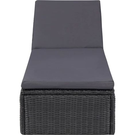 Chaise longue Résine tressée Noir et gris foncé (1/5)