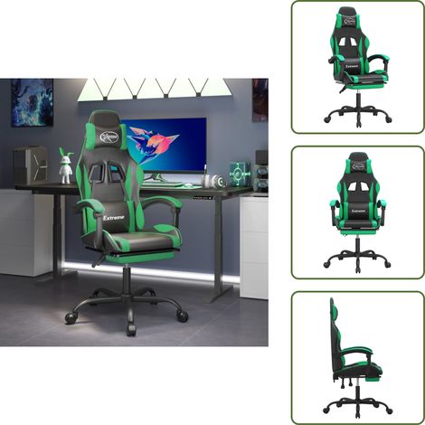 Chaise de jeu pivotante et repose-pied Noir et vert Similicuir - Chaises Gaming - Chaise Gamer - TrĂ´ne De Jeu - Chaise Bureau - Chaise Ergonomique (1/5)