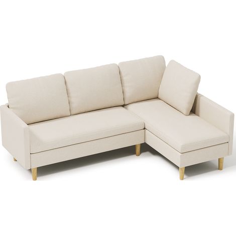 Bealife Ecksofa Modulsofa Leinenbezug Holz- und Metallgestell Holzbeine Skandinavischer mit 2 Sitzkissen und 4 Rückenkissen 201 x 131 x 86 cm Beige (1/5)