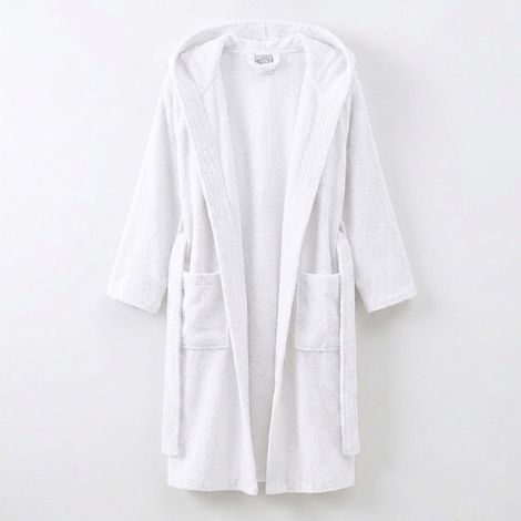 Peignoir blanc unisexe en coton éponge avec capuche Ravin (1/2)