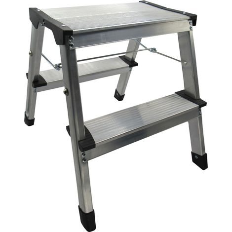 Aluminium Double 2 Step Stool 150KG (Folding Non Slip Lightweight Ladder Portable)