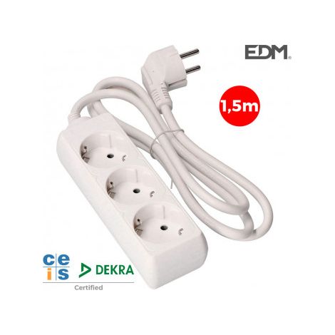 Base Múltiple con 3 Tomas t/tl 10/16A Schuko 1,5m 3x1,5mm EDM