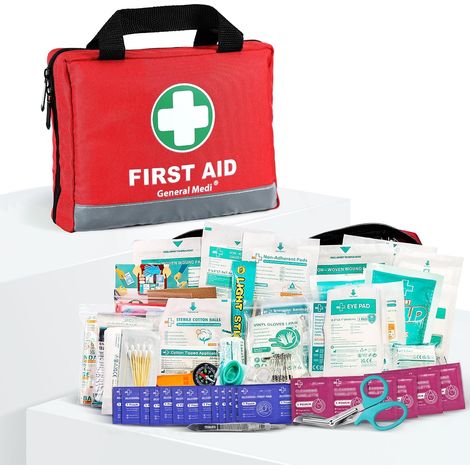 Trousse de Premiers Secours Composée de 309 Articles pour la Maison, le Véhicule, les Voyages, le Bureau, le Lieu de Travail, la Randonnée, la Survie et l'Extérieur (Rouge) (1/5)