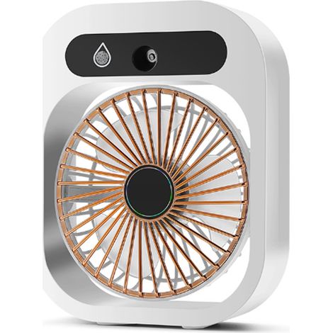 Ventilateur brumisateur de bureau 3 vitesses, turbine silencieuse rechargeable USB, blanc (1/5)