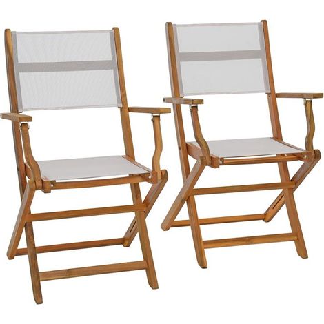 Klappstuhl Gartenstuhl Textil 2er Set Gartensessel Klappsessel Akazienholz Weiß (1/5)