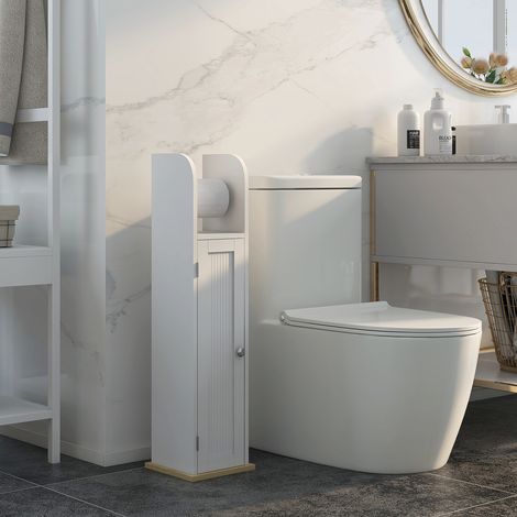 Meuble de salle de bain avec porte-papier toilette et placard à 3 compartiments 20x20x80 cm Blanc