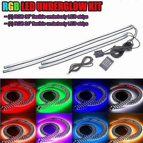 Kit de 4 tubes LED néon RGB 8 couleurs pour sous-carrosserie de voiture ou camion (1/5)