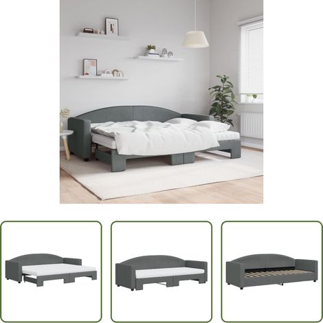 vidaXL Sofa-Bett - Tagesbett Ausziehbar mit Matratzen Dunkelgrau 80x200 cm Stoff (1/5)