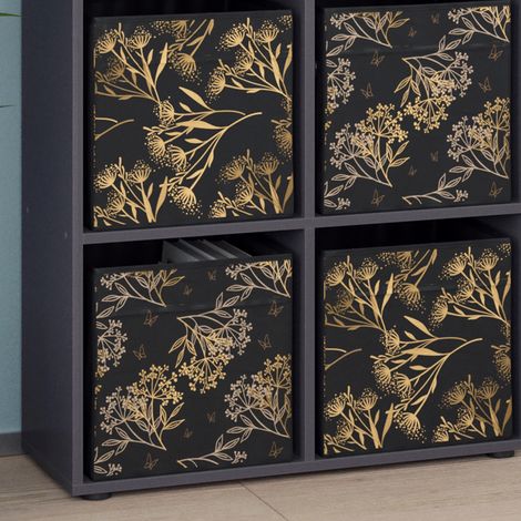 Raumteiler Tetra, Schwarz, 72.6 x 72 cm mit 4 Faltboxen opt.1, Vicco