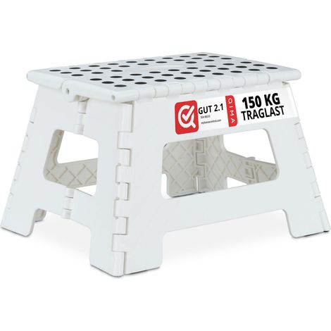Tabouret Pliant M, Portable, escabeau de Salle de Bain, 150 kg, Plastique, 22 x 35 x 28 cm, Blanc (1/5)