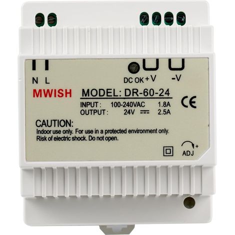 Transformateur modulaire Modulo 24V/2.5A pour Visiophone connecté 2 fils,DR-60-24 DIN Bloc d'alimentation Électrique Power Supply Usage Professional pour Tableau électrique (1/5)