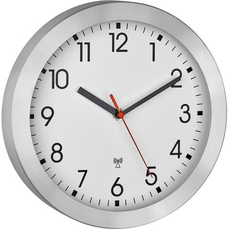 TFA Dostmann 60.3546.02 Analoge Wanduhr mit Funkpilot und Metallrahmen, Petite, 25 cm Durchmesser, für Küche, Büro, Weiß, (L) 250 x (L) 40 x (H) 250 mm (1/5)