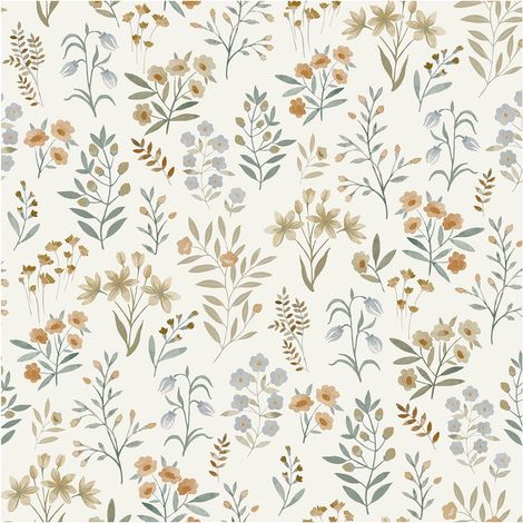 Floral Sprig Rust Wallpaper Cream Neutral Green Red Blue Natural Grandeco (1/4)