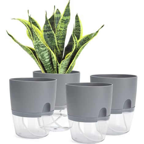 Blumentopf mit automatischer Bewässerung für den Innenbereich, Blumentöpfe mit Bewässerungssystem, Grau (4 Stück)