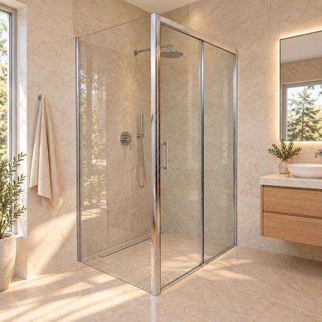Paroi de douche 75x110 ouverture frontale coulissante avec deux verres dont un côté fixe entrée facile en verre trempé transparent - FRASCIO (1/5)
