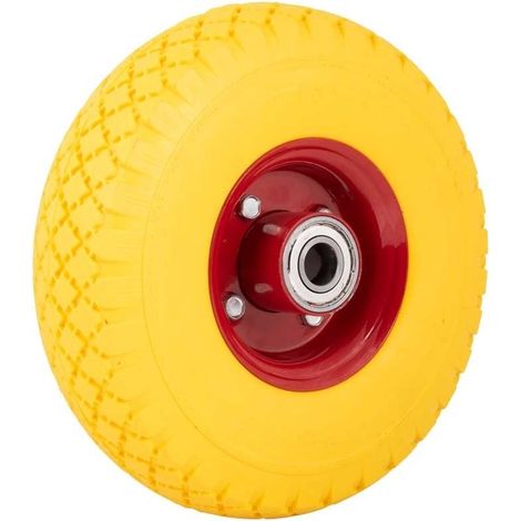 Roue diable/remorque - MESO - 3.00-4 - Jaune/Rouge - PU increvable - Jante métal