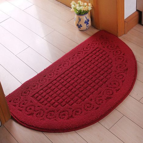 Tapis d'entrée antidérapant demi-cercle rouge foncé 48x78 cm, paillasson de porte pour salle de bain, intérieur, utilisation domestique, vente directe usine (1/3)