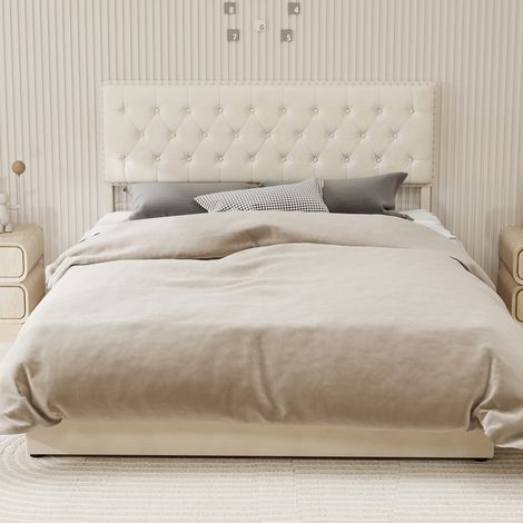 Lit coffre haut avec vérin hydraulique beige 160x200cm matelas non inclus