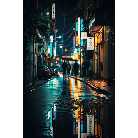 Tableau sur toile pluie à Tokyo 30x45 cm - Impression sur Toile Murale Décorative - Image imprimée en HD sur Toile - Toile sur Châssis en Bois FSC - Fabriqué en France