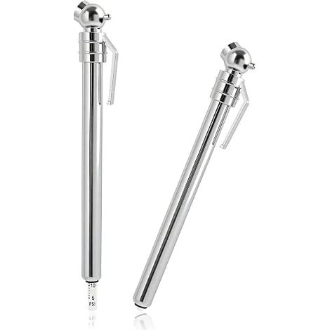 2 x Portable Stainless Steel Tyre Pressure Gauge with Pocket Clip for Bicycle, Car, Truck and Motorhome (1/5)
