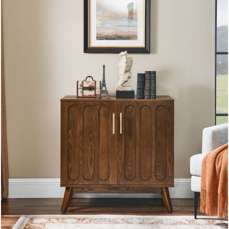 Aparador 80x40,1x80 cm de MDF y madera, nogal, estantes ajustables, para recibidor – MEUBLIV (1/5)