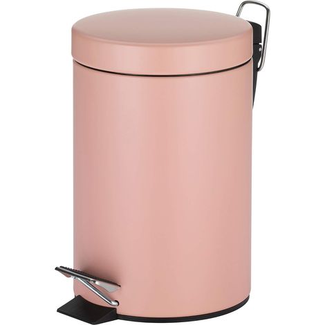 kela cestino per cosmetici rosa 3l, cestino a pedale in metallo per il bagno, cestino per i rifiuti del bagno con cestino interno e maniglia per il trasporto, MONACO, rosa antico opaco (1/4)