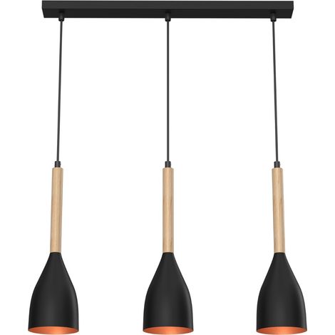 Sospensione Luminex Muza 3xE27 nera oro legno 56cm