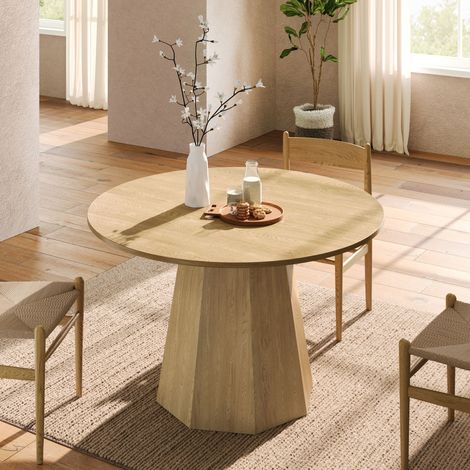 Runder Esstisch, 120 x 120 cm, geeignet für 4-6 Personen, klassisches Design, skandinavisch-minimalistischer Stil, Eichenfarbe (1/5)