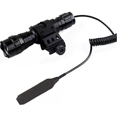 Torcia tattica a LED, 1000 lm, 3,7 V-18 V, torcia a 1 modalità con interruttore a pressione e guida di montaggio a 45°, anello di offset per montaggio laterale (1/4)