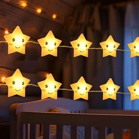 Guirlande Lumineuse Étoiles - 2 m - 20 Étoiles - Piles AA - Fil de Cuivre - Blanc Chaud - Pour Intérieur (1/5)