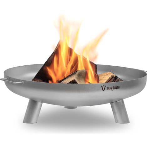 BBQ-Toro Edelstahl Feuerschale Ø 80 cm, Silber, Outdoor Dreibein Feuerstelle für Garten und Terrasse