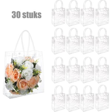 Lot de 30 pochettes cadeaux - Sacs cadeaux - Petits sacs cadeaux - Sacs cadeaux transparents - Sacs réutilisables en PVC - 15 x 7 x 16 cm - Sacs résistants à l'eau - Idéaux pour les bonbons et les pet (1/5)