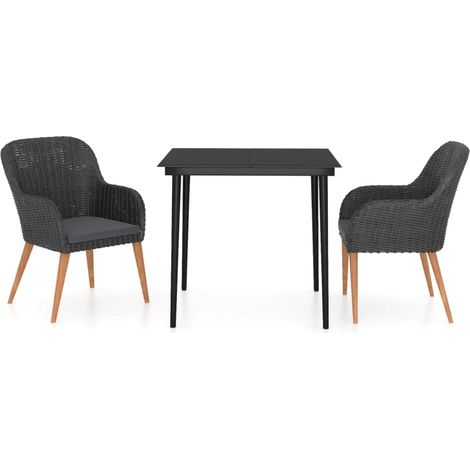 Ensemble à manger de jardin avec coussins 3 pcs,Salon de jardin noir CFW67686 (1/5)