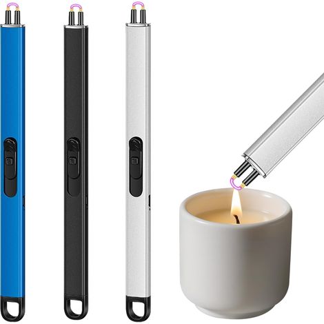 Lot de 3 briquets électriques à arc électrique - Rechargeable par USB - Avec serrure de sécurité - Sans flamme - Coupe-vent - Pour bougies, barbecue, cuisinière, cheminée et camping (1/5)