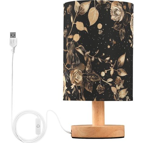 Lampe de table vintage à motif floral or rose avec fond noir pour (1/5)