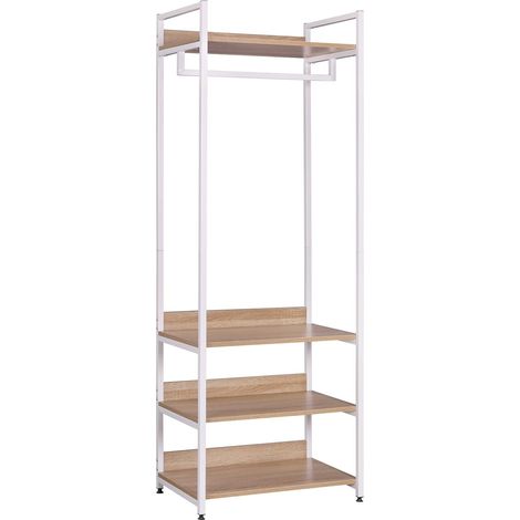 WOLTU Perchero de Ropa Armario Perchero Burro Zapatero con 3 Estante Multiusos Fuerte Metal y Madera Perchero de Estilo Industrial A (1/5)